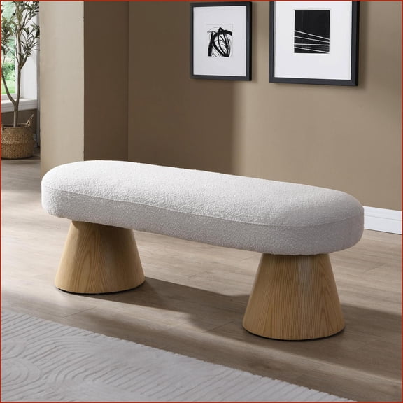 Dining Bench, Upholstered Fabric Bench with Wood Legs | 49” | No Assembly | 300 LBS | for Dining Room, Bedroom, Entryway | Beige | Fabric