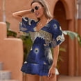 thumbnail image 2 of Leopards Peacocks Midnight Blue Pattern Beach Cover Ups Women V Neck Short Sleeve Dress Coverups Beachwear, 2 of 6