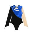 thumbnail image 6 of iiniim Womens Shiny Gymnastics Leotard Metallic Contrast Color Long Sleeve Bodysuit Performance A Blue M, 6 of 7