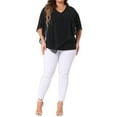 thumbnail image 2 of Agnes Orinda Women's Plus Size St. Patrick's Day Tops V Neck Flowy Shirt Double Layered Chiffon Blouse 1X Black, 2 of 6