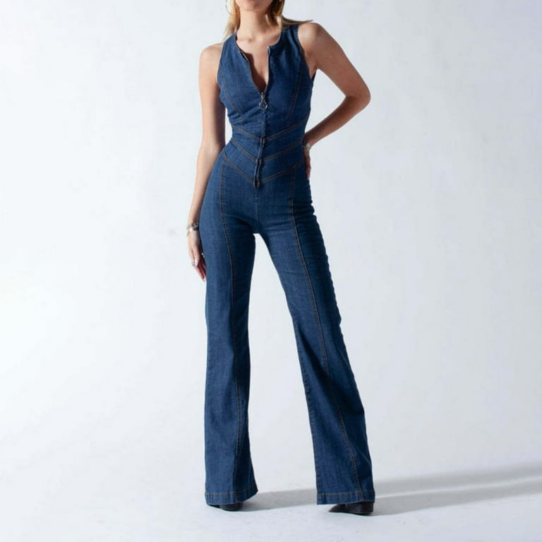 Women Fashion Playsuits Jumpsuit Denim Daily High Waisted - Main Image