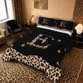 thumbnail image 3 of Meiyoeat Vintage Leopard Letter E Queen Comforter Set 3pcs for Women Youth, Retro Polka Dot Bedding Comforter Set for Decor, Black Beige Brown,Black Reversible, 3 of 6
