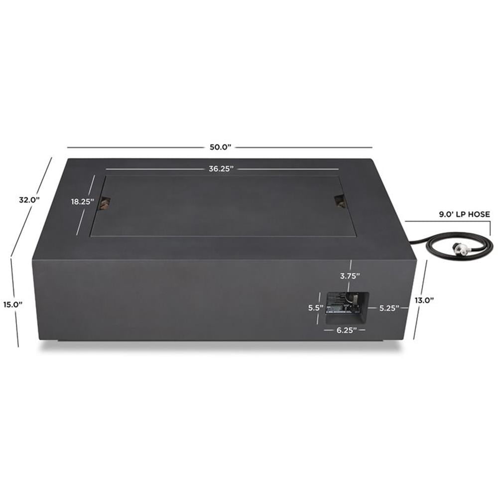 Afuera Living Powder-Coated Stainless Steel Slate Rectangular Fire Table 50,000 BTU 50"x32"x15" Unassembled
