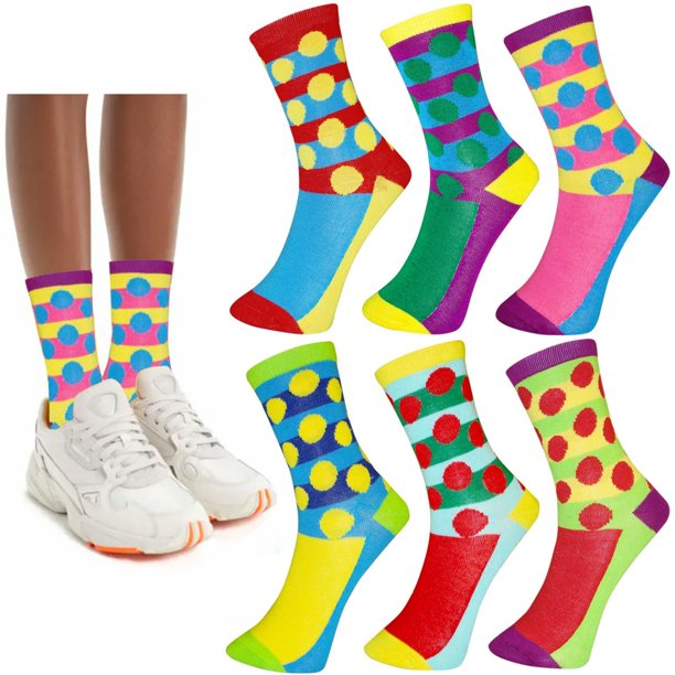 3 Pairs Ladies Crew Socks Bright Neon Multi Color Casual Fashion Girl