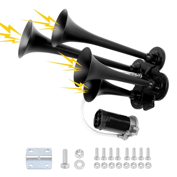 12V 185DB Train Horn Super Loud 4 Trumpet Air Horn with Compressor for Trucks, Pickup, and Trains
