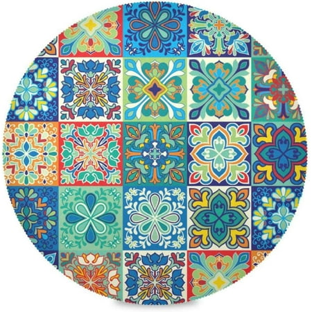 

Hyjoy Mexican Talavera Round Placemats Set of 6 Non-Slip Heat Resistant Washable Table Mats for Kitchen Dining Table Decoration 15.4 Inch