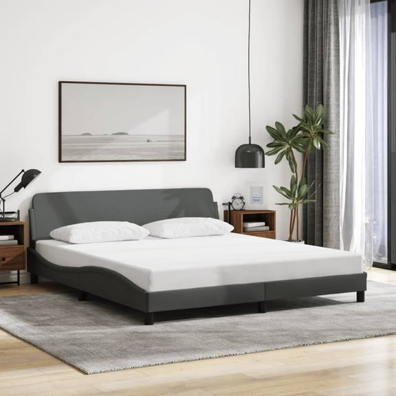 vidaXL Bed Frame without Mattress Platform Bed Base Bedstead Dark Gray Fabric
