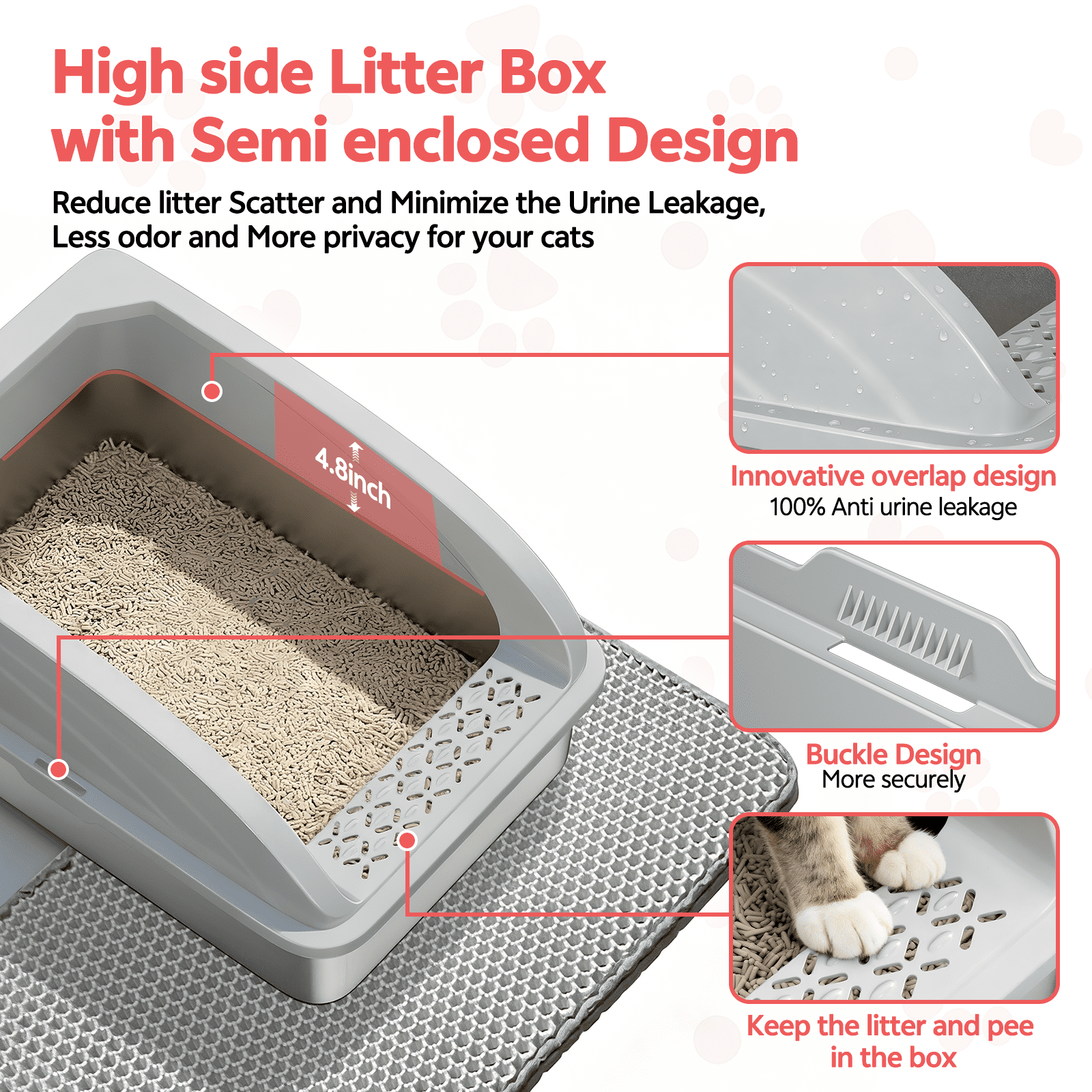Stainless Steel Cat Litter Box,YUWENUS High Sided Cat Litter Box Metal Litter Pan with Lid Large Litter Box with Scoop, Dark Gray