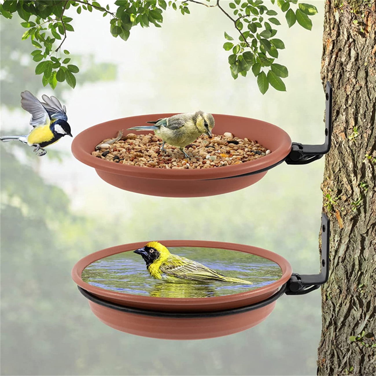 3Pcs Wall Mounted Bird Feeder & Bird Bath for Garden Fence,Bird Feeder Tray Deck,Attracting Wild Birds Water Feeder,Hanging Bird Bath Feeder for Installed on Trees Balcony Outdoor Walls Window