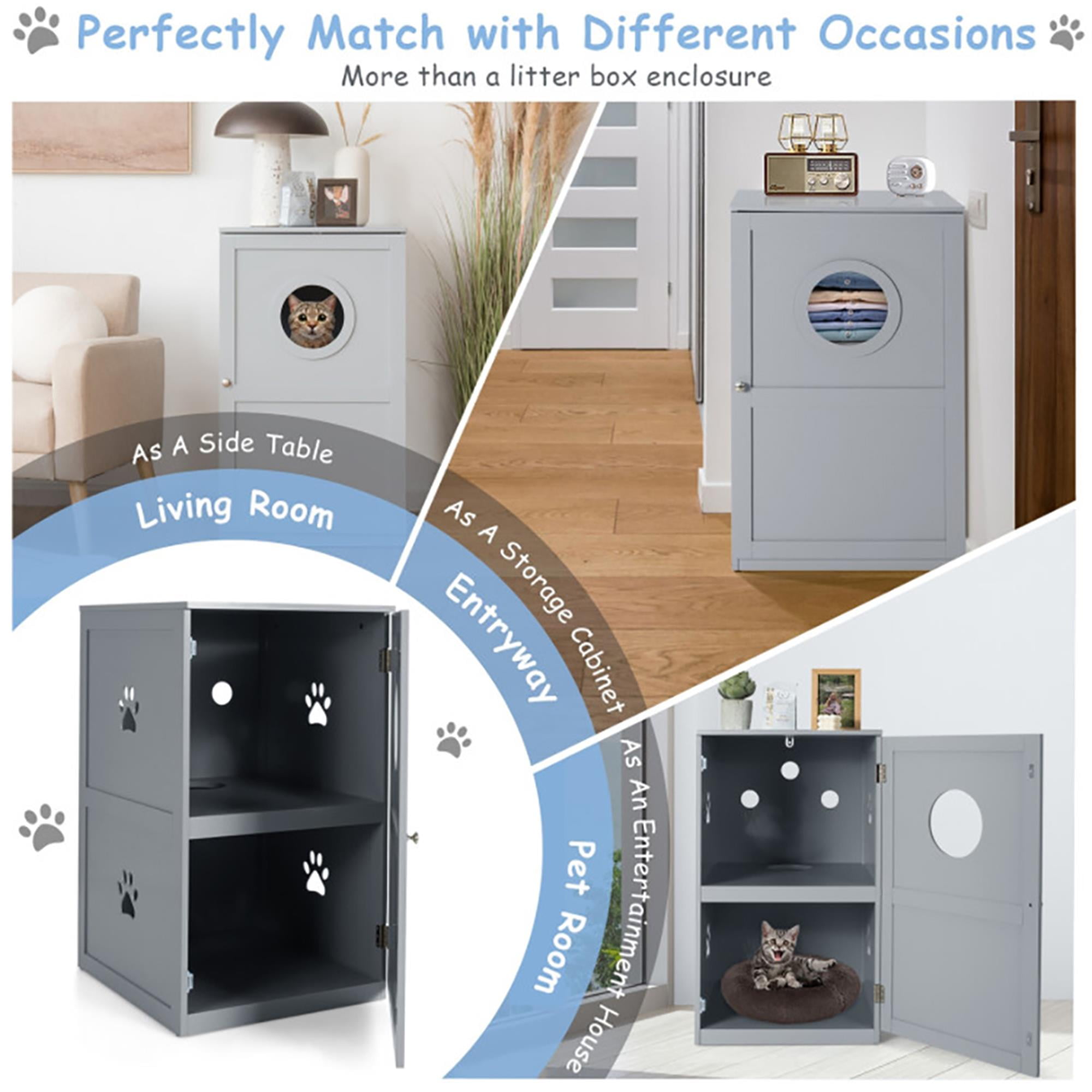 resenkos 36" 2-tier Cat House with Anti-toppling Device, Hidden Cat Litter Box Furniture, Gray