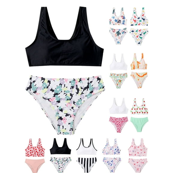 Xinhuaya Big Girls 2Pcs Swimwear Kids Bikini Beach Sets Child Summer Swimsuits Bathing Suit 8-12 Years