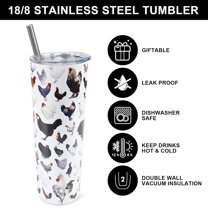 Breeds of Chicken Tumbler with Lid and Straw, Chicken Gifts for Chicken Lovers, Rooster Cup, 20 oz Chicken Skinny Tumblers Christmas Birthday Gifts,Travel Mugs Insulated for Hot and Cold Drink