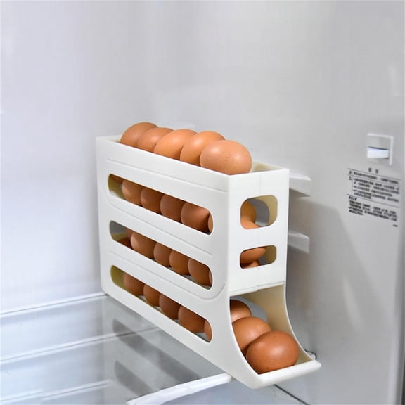 Egg Dispenser for Refrigerator, 4 Tiers Egg Holder for Fridge Egg Organizer, Fridge Egg Storage, Automatic Scrolling Egg Rack Holder, Egg Carton with Egg Basket for Countertop, Kitchen (White)