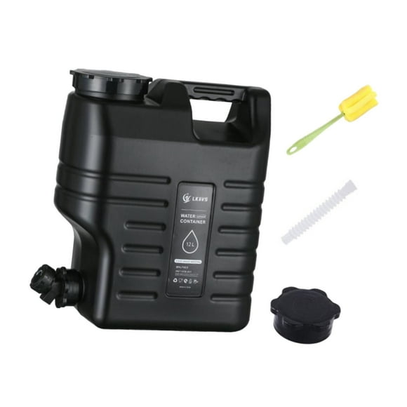 Contenedor de agua de 12 l, jarra de agua con grifo y tapa de rosca, recipiente de agua reutilizable, cubo de agua para lavarse las manos, emergencia negro