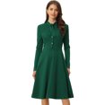 thumbnail image 1 of Vestido hasta la rodilla de manga larga tejido con cuello anudado para mujer Verde XL, 1 of 6