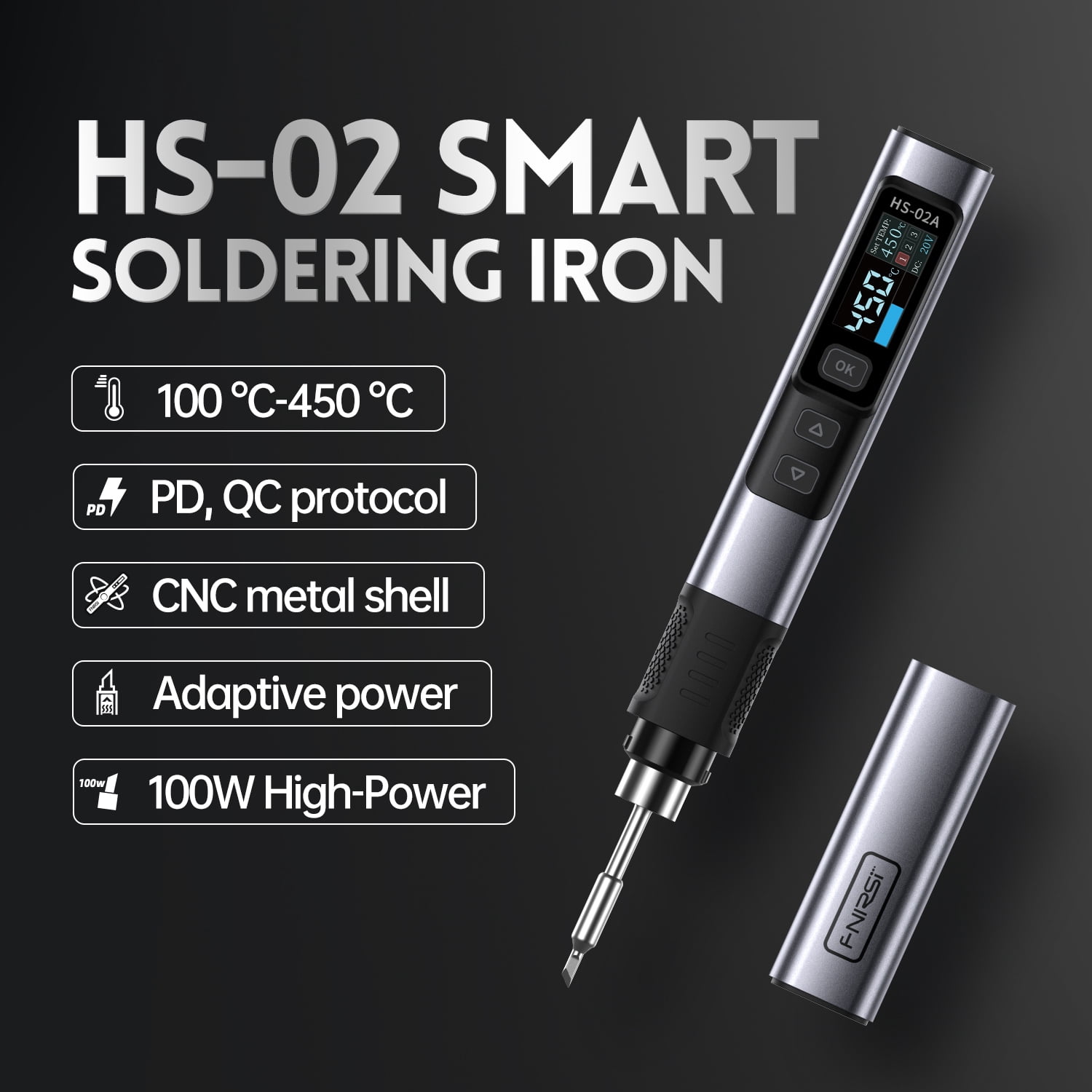 FNIRSI HS-02 intelligent soldering iron 100W portable thermostatic soldering station soldering pen home maintenance welding