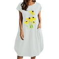 thumbnail image 1 of Robes d'Été Décontractées pour Femmes à Manches Courtes, Col Ras du Cou, Robe Midi à Imprimé Floral, Coupe Ample et Confortable, Robe T-Shirt avec Poches, 1 of 4