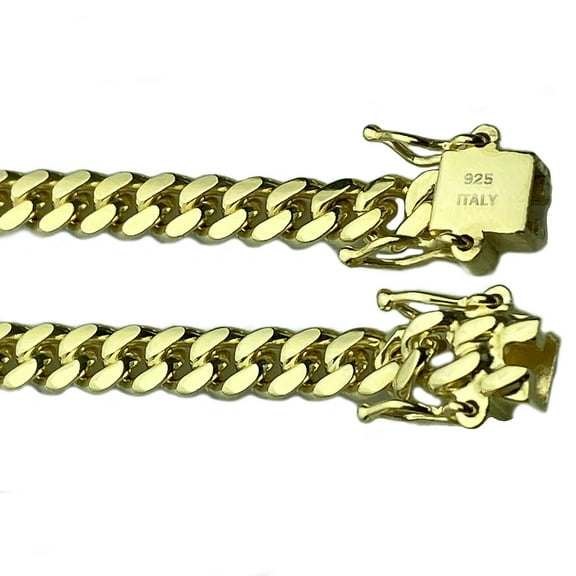 14k Gold Plated On Solid 925 Sterling Silver Miami Cuban Link Necklace Italy 5mm 18" Inch