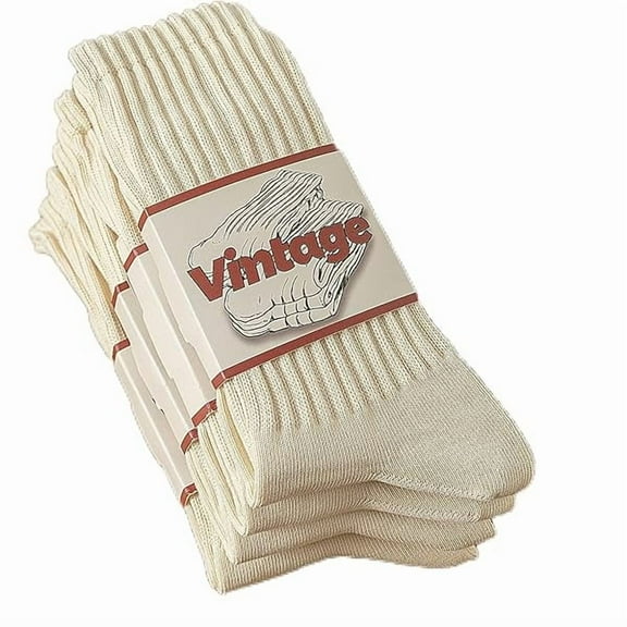 Fu997 4 Pairs Natural 98% Cotton Crew Socks - Seamless, Breathable, Cozy Fall & Winter Socks for Women & Men
