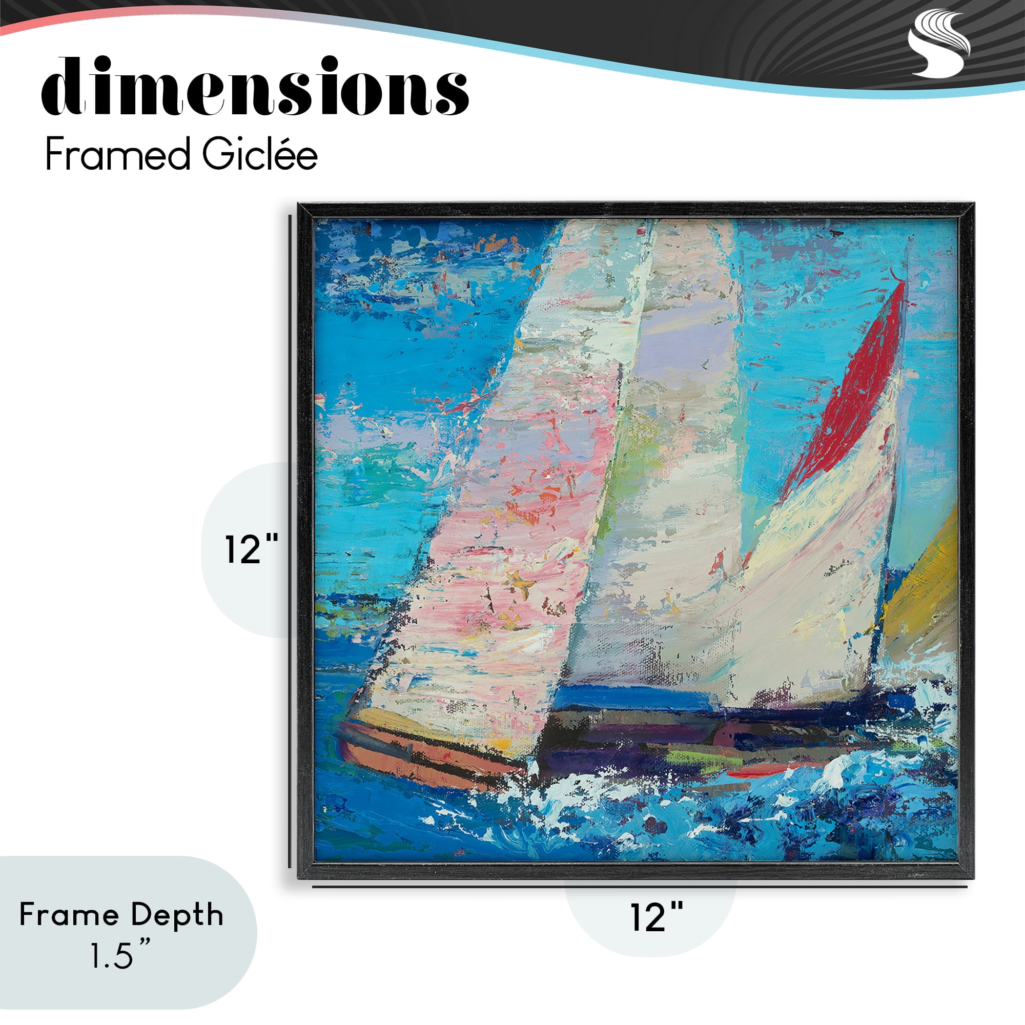 Stupell Industries Expressive Sailboats on Waves Black Framed Giclee Art, design by Beth A. Forst