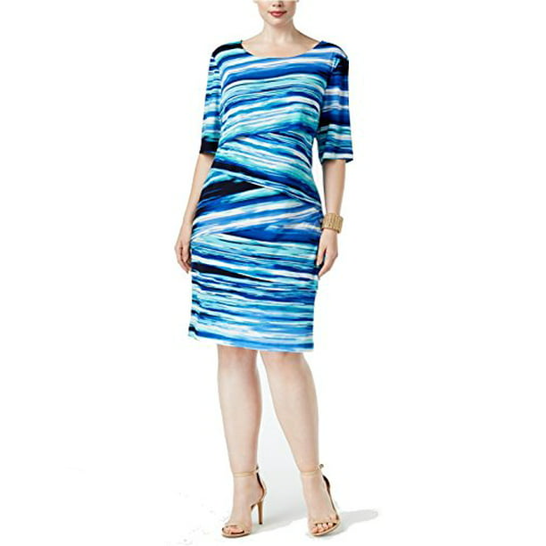 Connected - Connected Printed Tiered Sheath Dress Womens 20W Blue dress ...