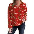 thumbnail image 2 of TIMIFIS Chandails de Noël pour Femmes Automne Manches Longues Mignon Renne Flocon de Neige Sapin de Noël Imprimé Col en V Chandail Décontracté Hiver Extensible Tricoté, 2 of 6