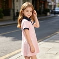 thumbnail image 6 of Teylalorva Girls Polo Dress, Short Sleeve Knitted Cotton Waist-Cinching Summer Floral Casual Uniform Dress Pink Size 6, 6 of 9