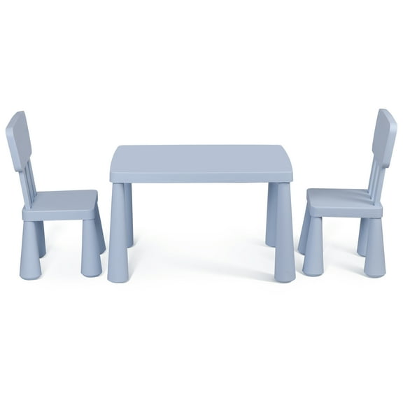 HLL 3 Piece Kids Table and Chair Set 3 in 1 Plastic Children Activity Table Toddler Play Set for Indoor and Outdoor, Playroom, Home, Nursery, Daycare, Stable Wide Base Legs, Blue
