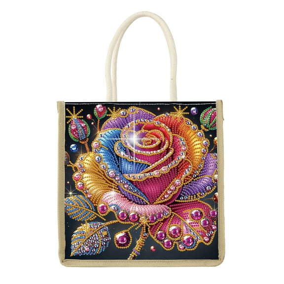 Diamond Painting Kit Handbag Colorful Rose DIY Handcrafted Diamond Pattern Creative Gift Large Capacity Commuter & Casual Bag