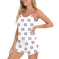 thumbnail image 2 of Mujeres Pajama Conjunto de pantalones cortos Mujeres impreso cuello Sling Top y pantalones cortos hogar desgaste conjunto con suave 100% poliéster, suelto pijamas cómodos para el verano, 2 of 4