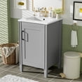 thumbnail image 2 of 20" Gray Bathroom Vanity with Ceramic Sink, Soft Close Door, Adjustable U-Shaped Shelf, Door Storage Rack, Modern Freestanding Cabinet for Small Bathrooms, 2 of 9