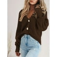 thumbnail image 4 of Women'S Chunky Knit Open Front Sweater Long Sleeve Button Loose Short Cardigan Outerwear Coats Coffee Color S, 4 of 6