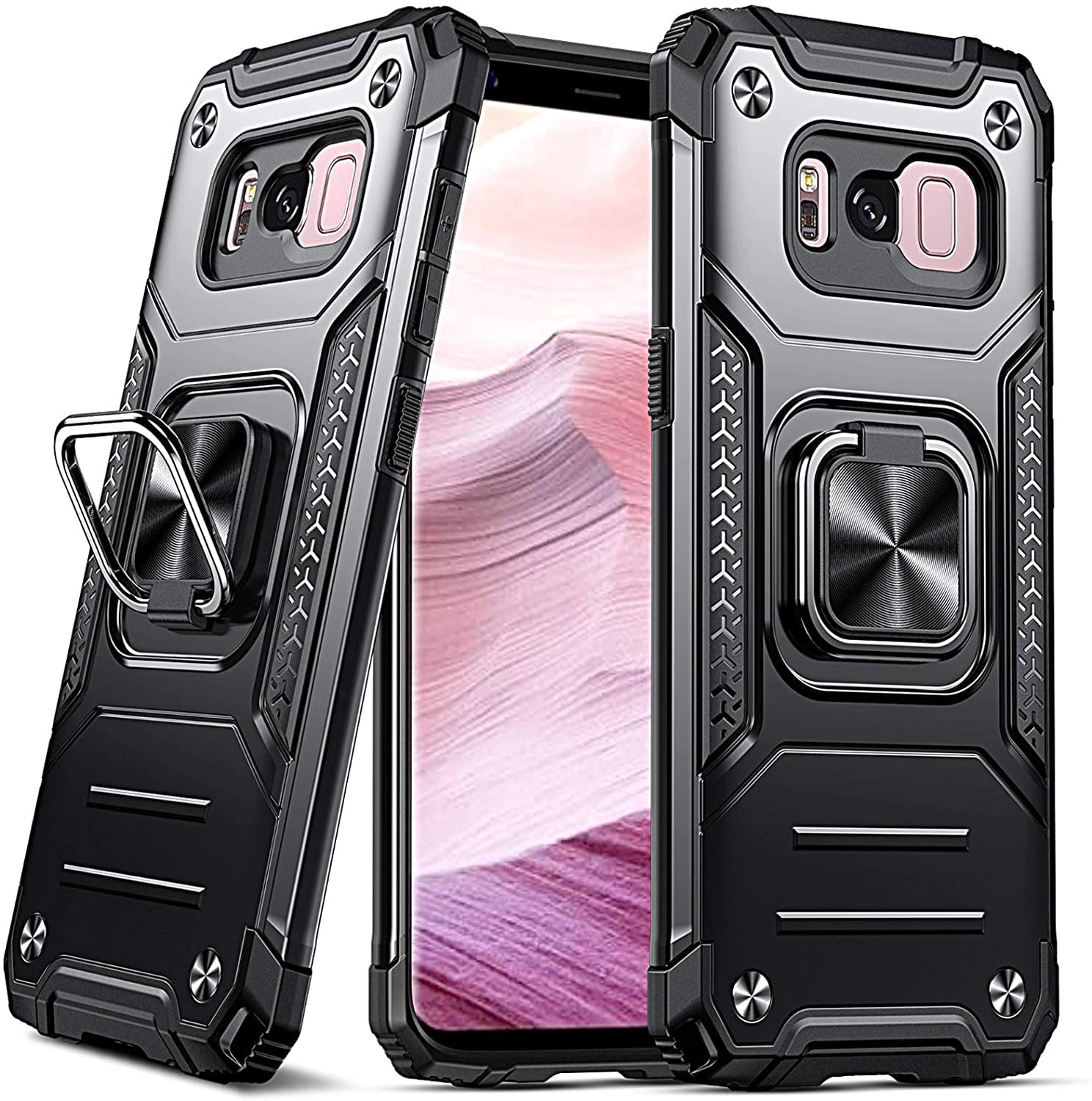 Galaxy S8 Case, Military Grade Protective Phone Case Cover with Enhanced Metal Ring Kickstand (Support Magnet Mount) Compatible with Samsung Galaxy S8, Black