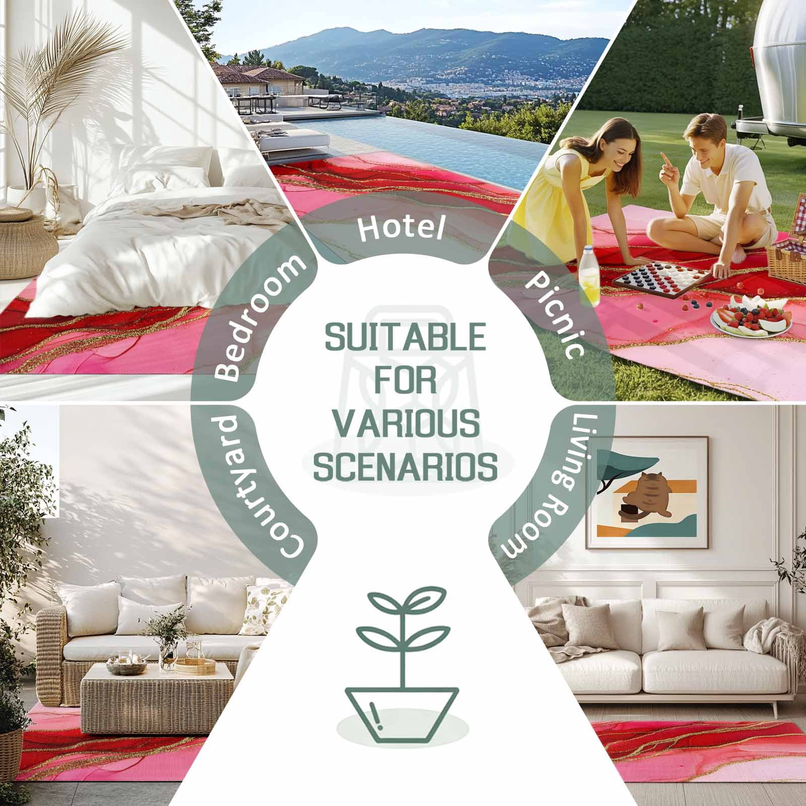 Outdoor Rug 5x8ft Abstract Ombre Red Marble Texture Large Area Rug Modern Art Indoor Outdoor Carpet Outdoor Rugs Mats for Patio Camping,RV,Front Door, Outside Decor