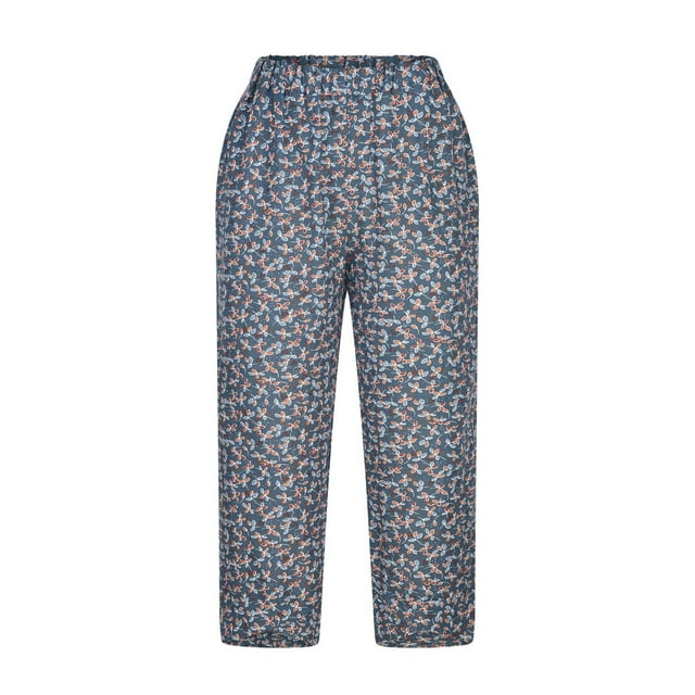 Birdeem Pantalon Grand Décontracté en Coton et Lin Imprimé pour Femme