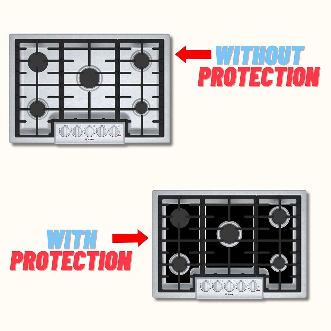 Premium Plus Stove Protectors for Bosch Gas Cooktop Model NGM8048UC, Custom Cut, Easy to Clean Stove Liner, Made in the USA.
