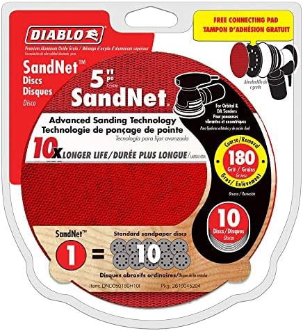 Diablo Hook-and-Loop Discs SandNet - Ceramic, Sandpaper for Orbital Sanders - 5 in, 180 Grit