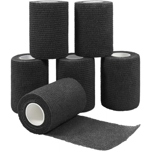6 Pack Self Adhesive Bandage Wrap Black Self Adherent Cohesive Bandages Wrap Athletic Elastic First Aid Wrap Sport Tape Rolls for Ankle, Knee & Wrist sprains(3" x 5 Yards)