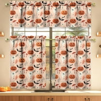 Halloween Kitchen Curtains Valances and Tiers 3 Piece Set,Gothic Pink Pumpkin Ghost Mushroom Rod Pocket Short Kitchen Tier Cafe Curtain over Sink Window for Farmhouse Fall Thanksgiving Decor 36 Inch