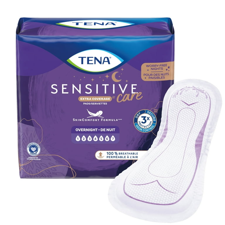 Tena Sensitive Care Extra Coverage Overnight Incontinence Pads, 45 Count 