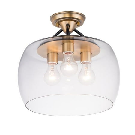 

14 in. Goblet Three-Light Semi-Flush Mount Ceiling Light Bronze & Antique Brass