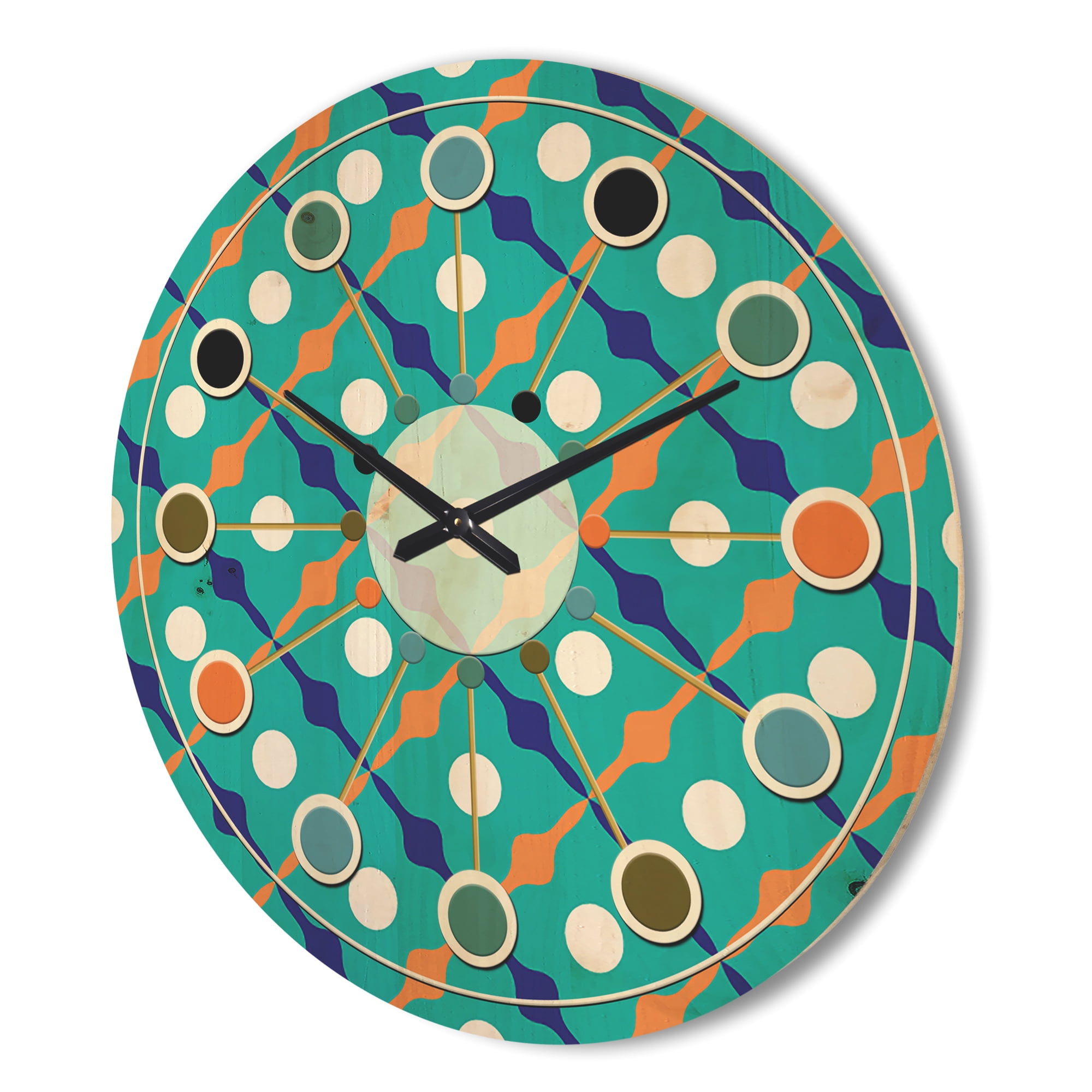 Designart 'Abstract Retro Pattern Design XXIV' Mid-Century Modern Wood Wall Clock