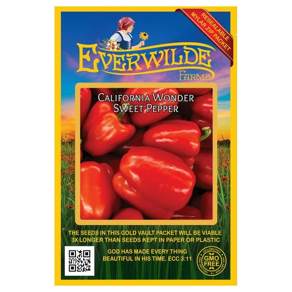 Everwilde Farms - 50 California Wonder Sweet Pepper Seeds - Gold Vault Seed Packet