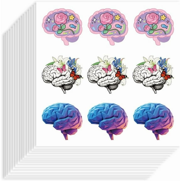180Pcs Brain Stickers 90x90mm Self-Adhesive Paper Decorative Stickers Waterproof Brain Planner Decals for Scrapbook Calendar Journals Crafting Party Gift Bag Decor