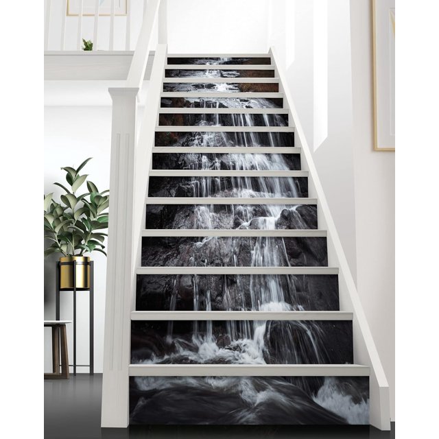 FLFK Valley Stream Stair Stickers - Set of 15, Peel and Stick Stair Riser Decals, 39.3"x7.08"