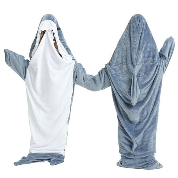 Shark Blanket Onesie for Adult Flannel Wearable Shark Hoodie Pajamas One-Piece Animal Sleeping Bag
