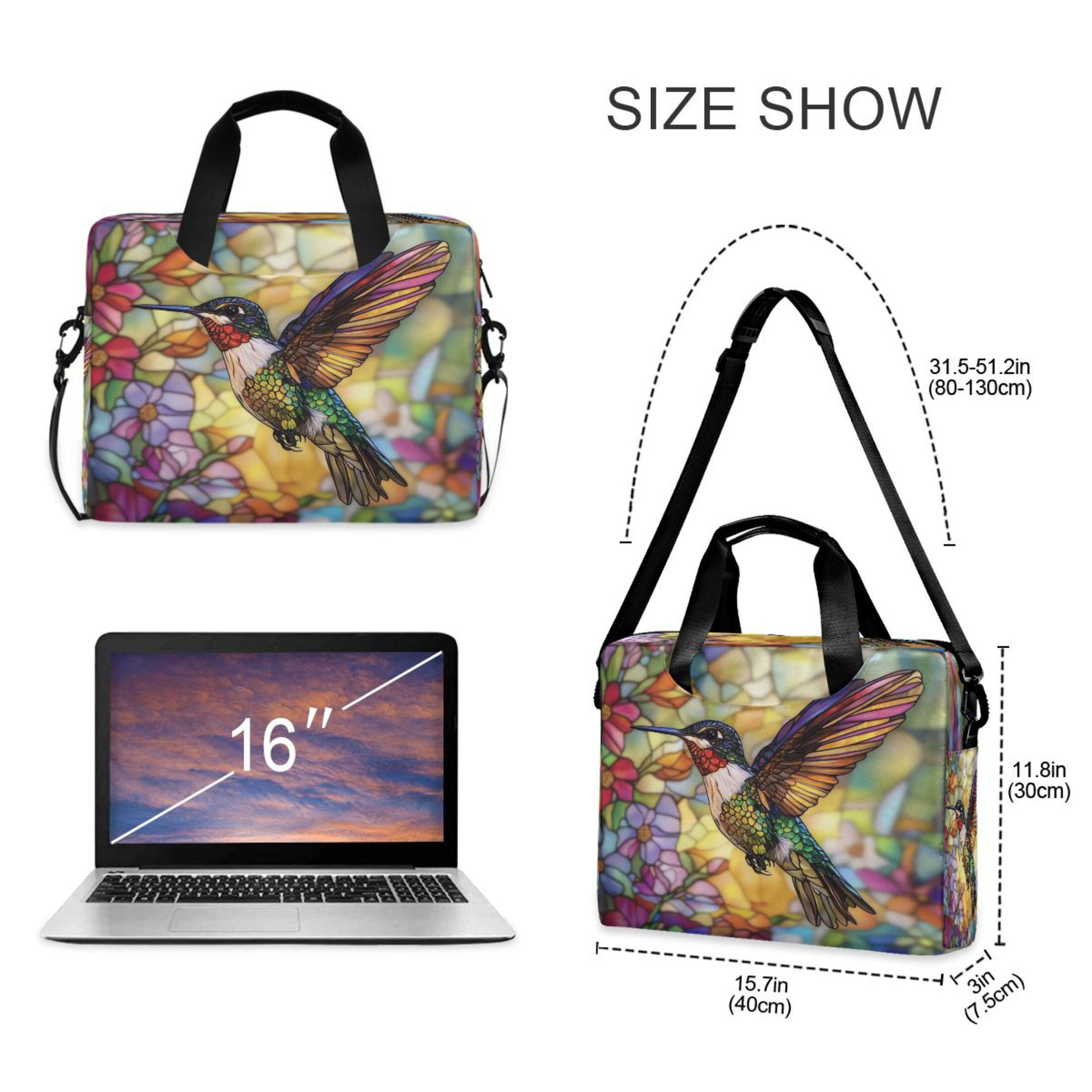 16" Laptop Tote Bag Laptop Sleeve Case Computer Briefcase for Work & Travel Beautiful Hummingbird