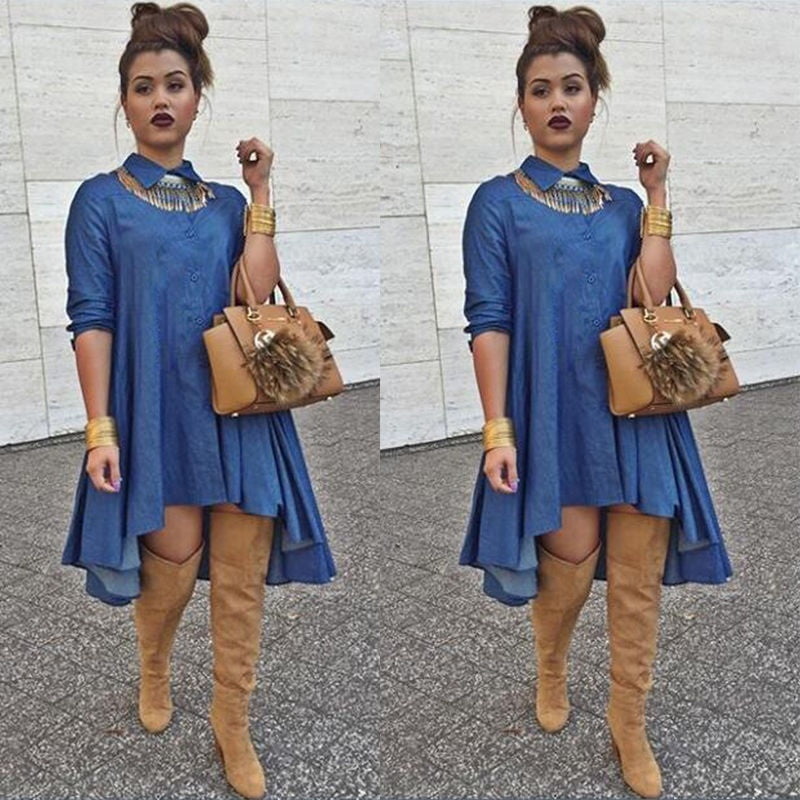 women's blue denim dress
