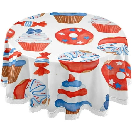 SKYSONIC Sweet Donut Candy Tablecloth Ice Cream Cupcake Round Tablecloths Polyester Tablecover Cloths Washable Tabletop Runner Kitchen Party Picnic Dining Home Decor 60inch