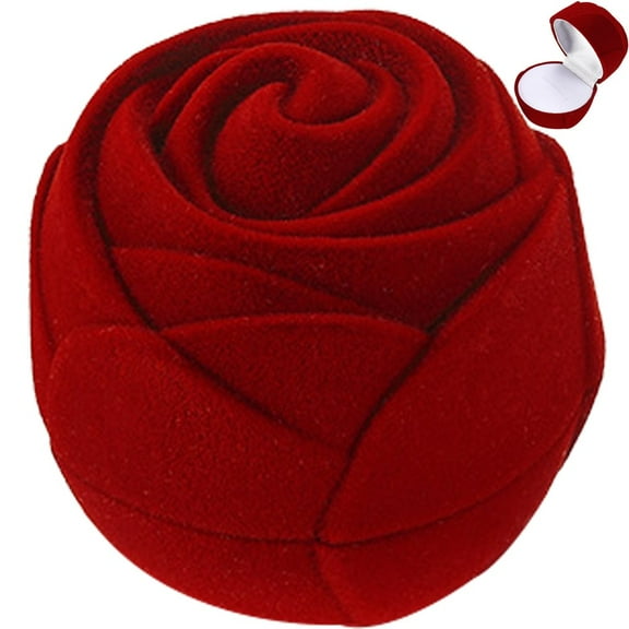 Rose-Shaped Jewelry Box, Velvet Ring Holder Organizer with Mirror, Gift Storage Case for Necklaces